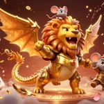Experience thrilling games at shbet with a captivating chimera character amidst festive casino elements.