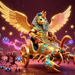 wolfwinner showcases an exciting casino scene with a golden scarab beetle, scorpions, and poker chips, enhancing your gaming experience.
