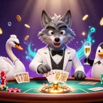 ZBET offers a luxurious gambling experience with vibrant characters celebrating wins at a baccarat table.