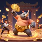 Vipwin features a dynamic scene with a rhinoceros beetle champion in a casino-like fighting arena, surrounded by gold.