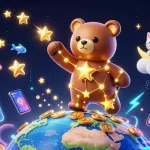 Engage with ta88's dynamic crypto casino scene, featuring vibrant characters and glowing elements.
