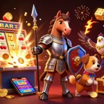 Engage in exciting slots gameplay with the AZ888 knights and treasures in a vibrant 3D casino scene.