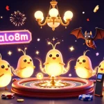 Experience the vibrant energy at alo8m casino with glowworms lighting a colorful gaming scene.