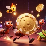 MAN88 team of ants steal a giant poker chip in a vibrant casino tunnel scene.